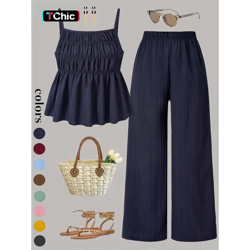 Street Fashion Events - Двухкомпонентный комплект для женщин: однотонный топ-камисолька