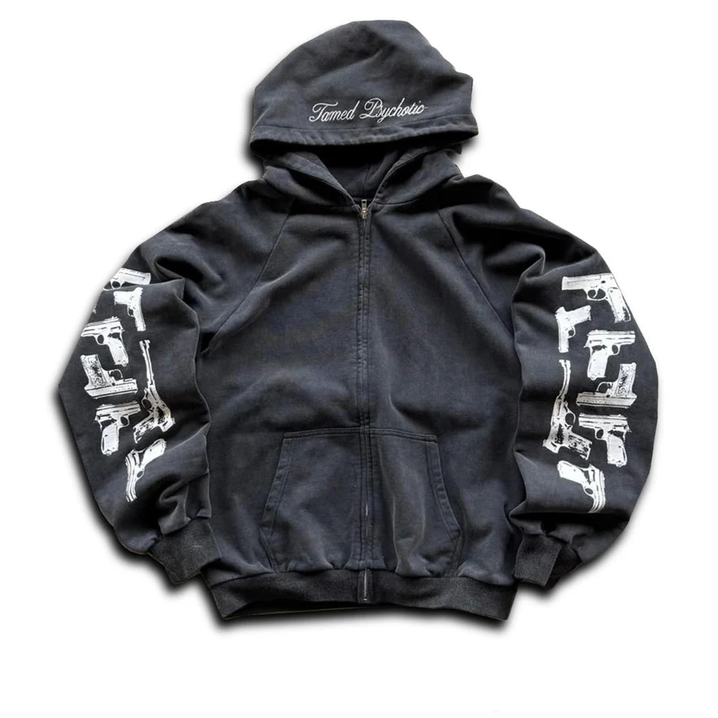 Street Fashion Zip Up Hoodie - Американский уличный стиль, креативный принт с