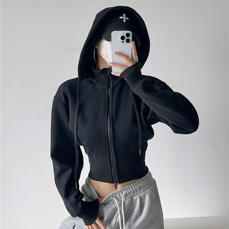 Street Fashion Zip Up Hoodie - Женские укороченные худи-свитшоты: модные однотонные толстовки