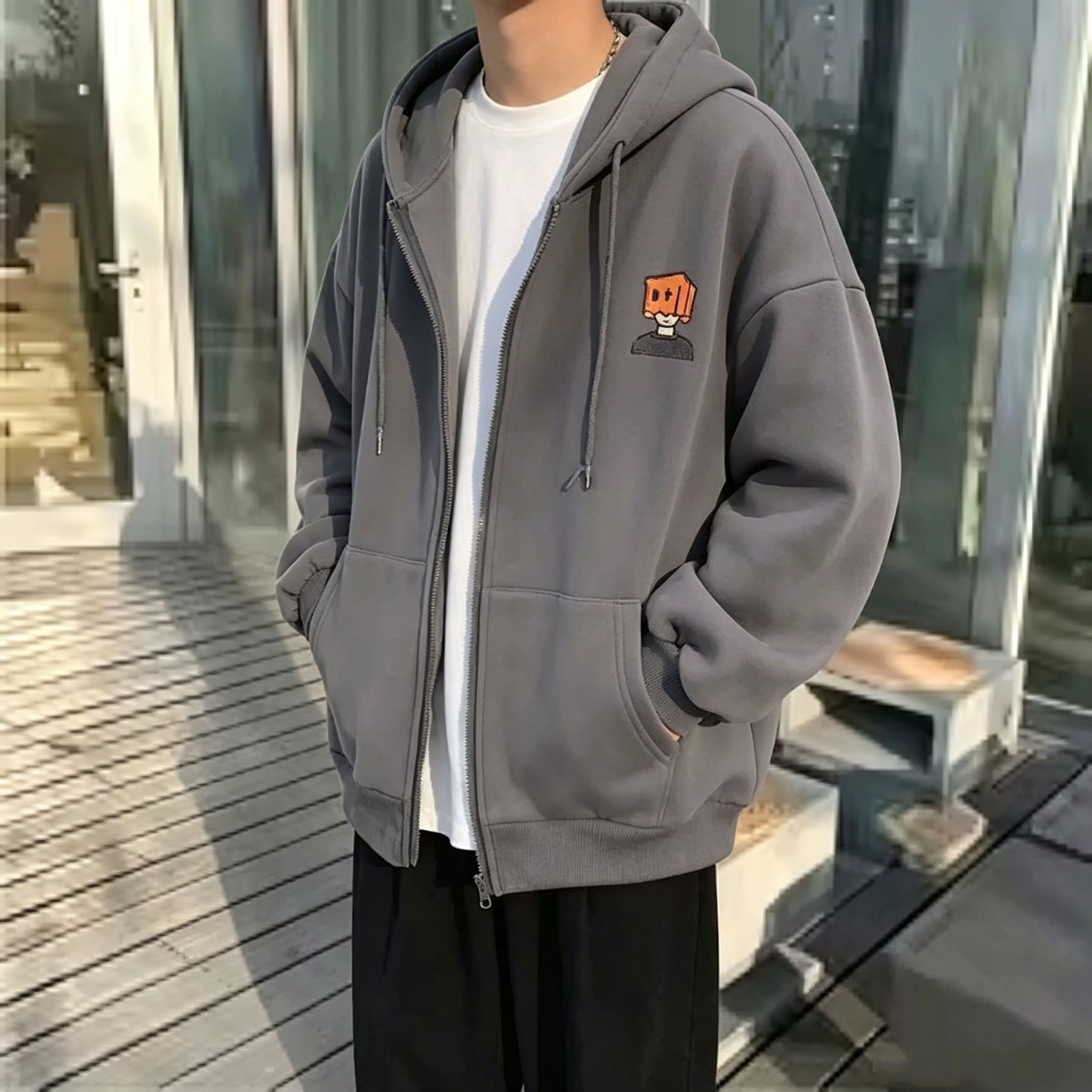 Street Fashion Zip Up Hoodie - Мужская толстовка High Street с капюшоном,