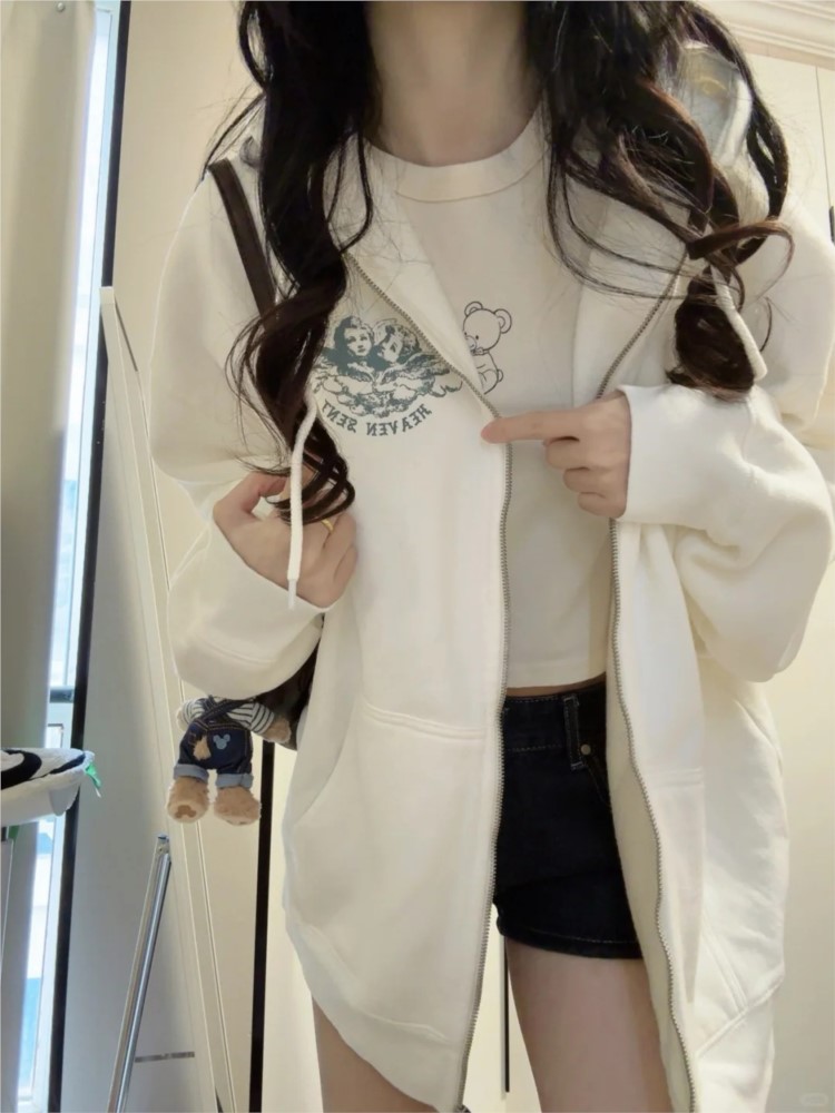 Белые винтажные толстовки на м – обзор и цена Street Fashion Zip Up Hoodie